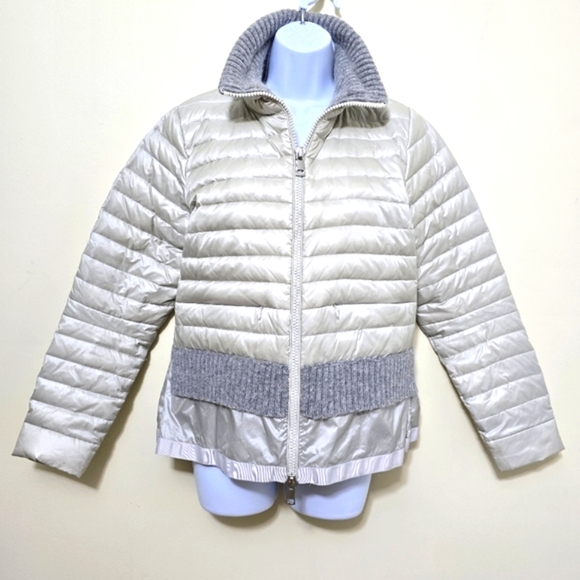 SOSKEN BEV Sz 3 (L) Lightweight Down Filled Grey Puffer Jacket Peplum Hem Luxury - Picture 1 of 16